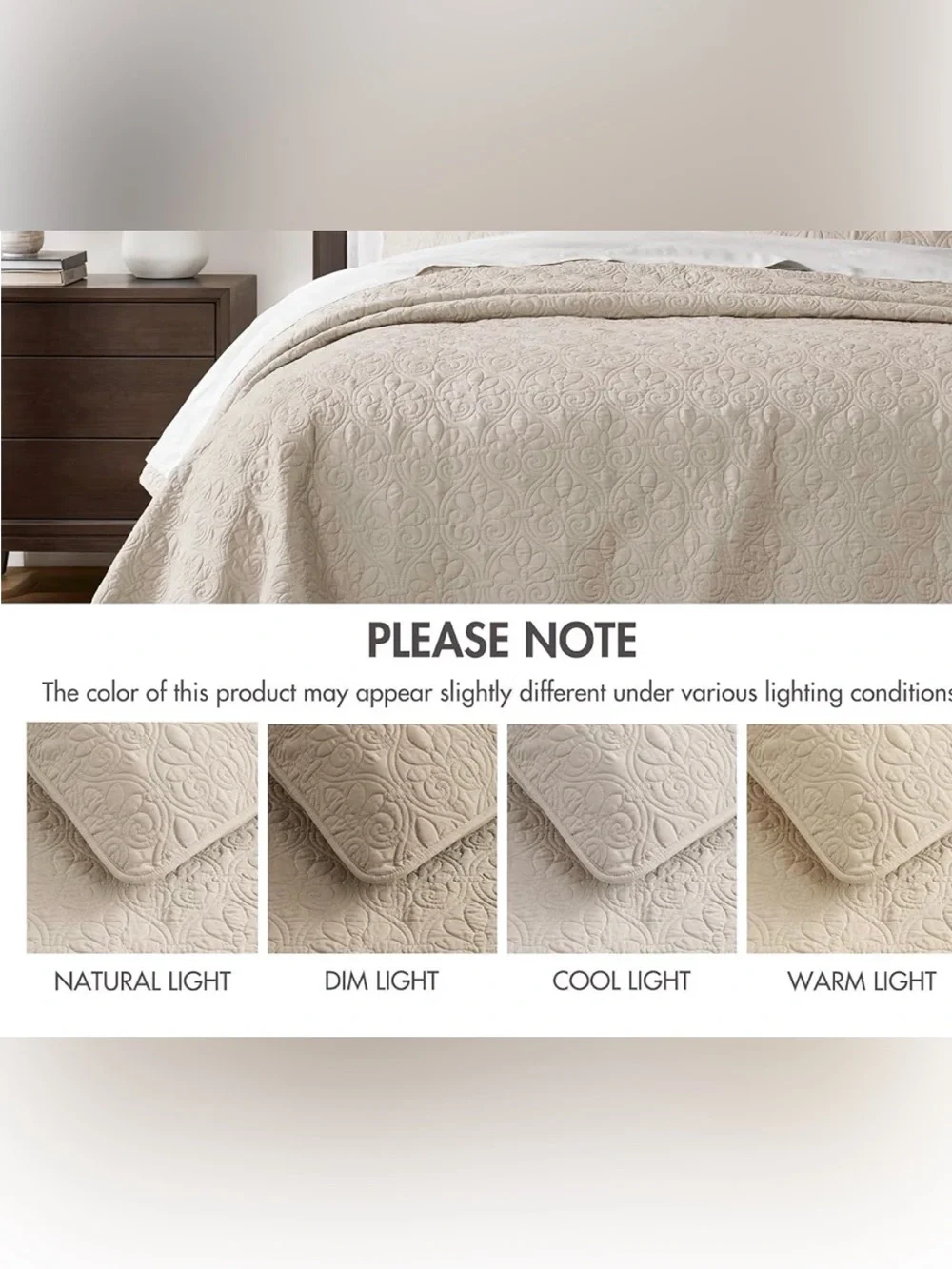 NEW Madison Park Luxe Cotton Damask Quilt Set, Cream 2PC Twin/Twin XL Sham